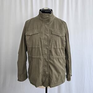 Style & Co Military Jacket Women's L Olive Green Full Zip and Snap